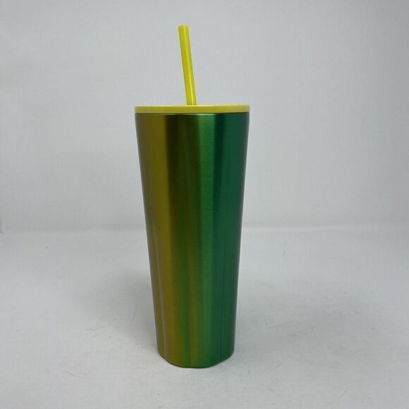 STARBUCKS Venti Stainless Steel Lime Puffy Cold Cup NEW Green Ombre Speckled Top - Picture 4 of 9